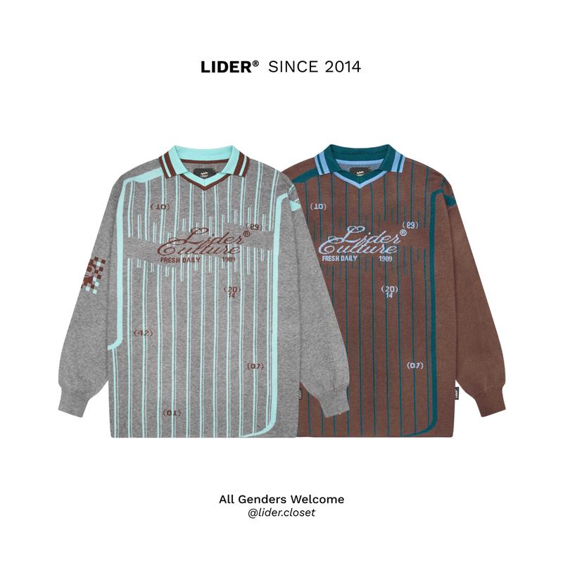 Áo Sweater Jersey Len Dệt LIDER CULTURE KNIT JERSEY Cổ Polo Unisex - Cloudy Sky/Mocha