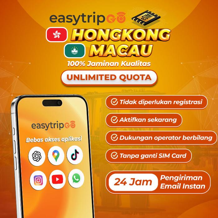 Gambar Easytripgo eSIM Hongkong Macau 3GB-50GB Unlimited Kuota Data Internet | eSIM Travel Hongkong Macau Unlimited eSIM Hongkong eSIM Macau - TOTAL 3GB, 3 HARI dari Easytripgo Indonesia Kota Tangerang Tokopedia