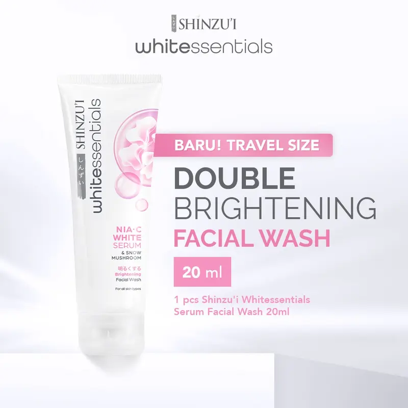 Shinzui WHITEssentials Double Brightening Facial Wash Snow Mushroom 20 ml Travel Size Mencerahkan Niacinamide Cleanser 0
