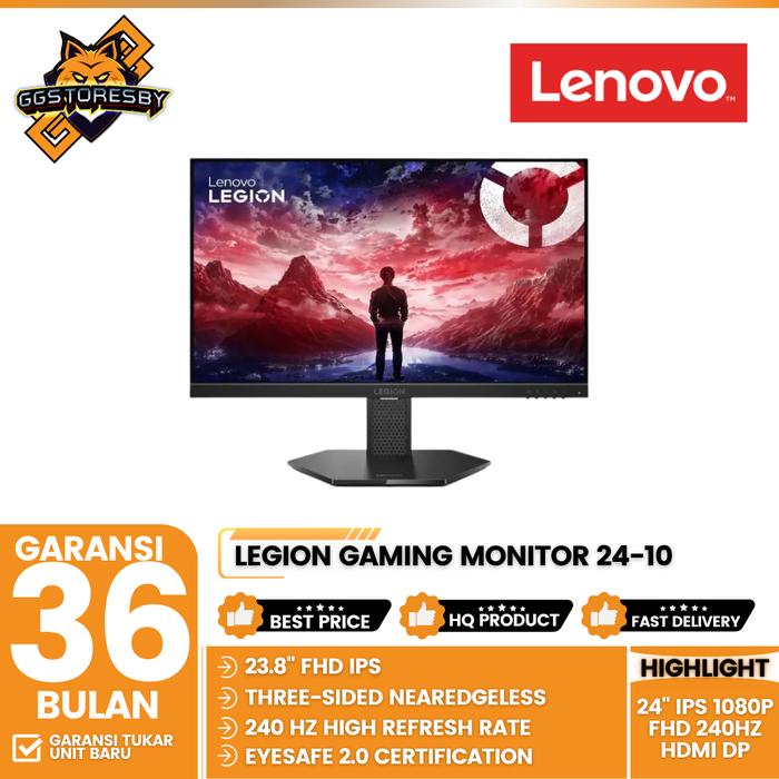 Gambar Monitor LED Lenovo Legion 24-10 24" IPS 1080p FHD 240Hz HDMI DP 0.5ms AMD FreeSync Premium Vesa Adaptive Sync Full Ergonomic Stand Vesa 100x100mm - LED Monitor LENOVO LEGION 24-10 / 24 10 23.8" dari GGSTORESBY Kota Surabaya Tokopedia