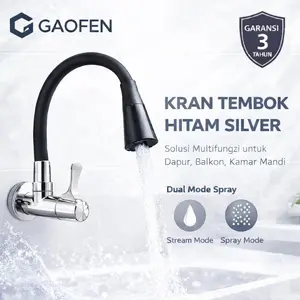 Kran Tembok Fleksibel Hitam Silver Chrome / Keran Dapur Kitchen Sink Faucet Matte Black & Silver Chrome /Flexible Wall Faucet