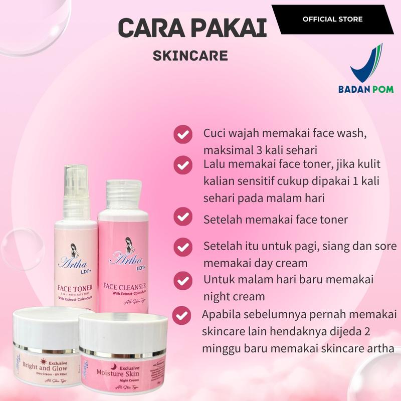 [ARTHA LDT] PAKET BUNDLING 1 PAKET SKINCARE + NIGHT LUXE BODY LOTION  FREE POUCH 2