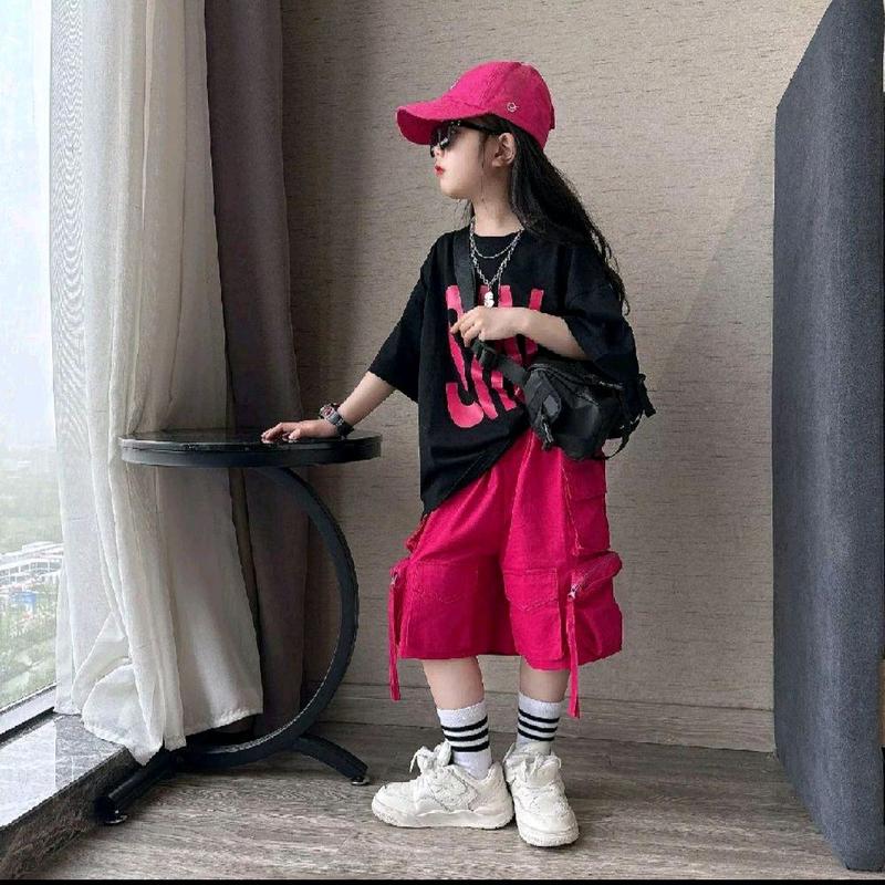 (Sin3) Set áo cotton kèm quần kaki túi hộp năng động cho bé gái Bộ Cộc