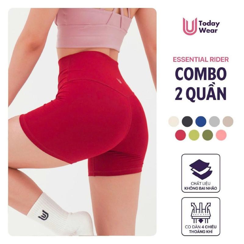 Combo 2 quần biker short tập gym, yoga, pickleball Essential Rider dáng lửng, ngắn, lưng cao, tôn vòng 3 Today U Wear