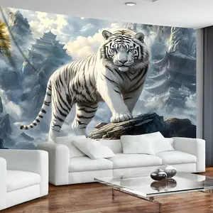 White Tiger Wall Tapestry, soft and comfortable, stylish, suitable for decorating your home, office, or party background. An ideal gift for holidays. Made from durable wall fabric with tiger decoration.