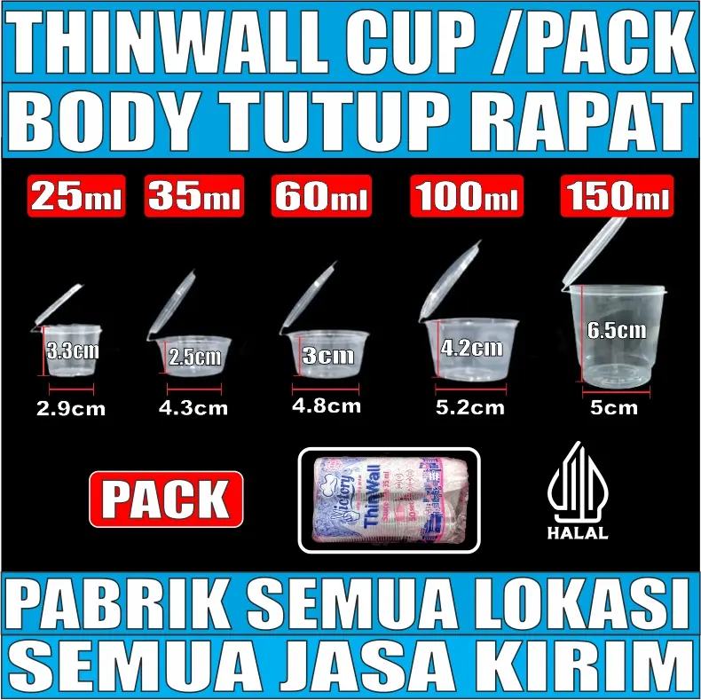 Thinwall Cup Tebal 7.2gr Rapat 25ml 35ml 60ml 100ml 150ml Victory Pack Saus Sambel Puding Jelly JSP