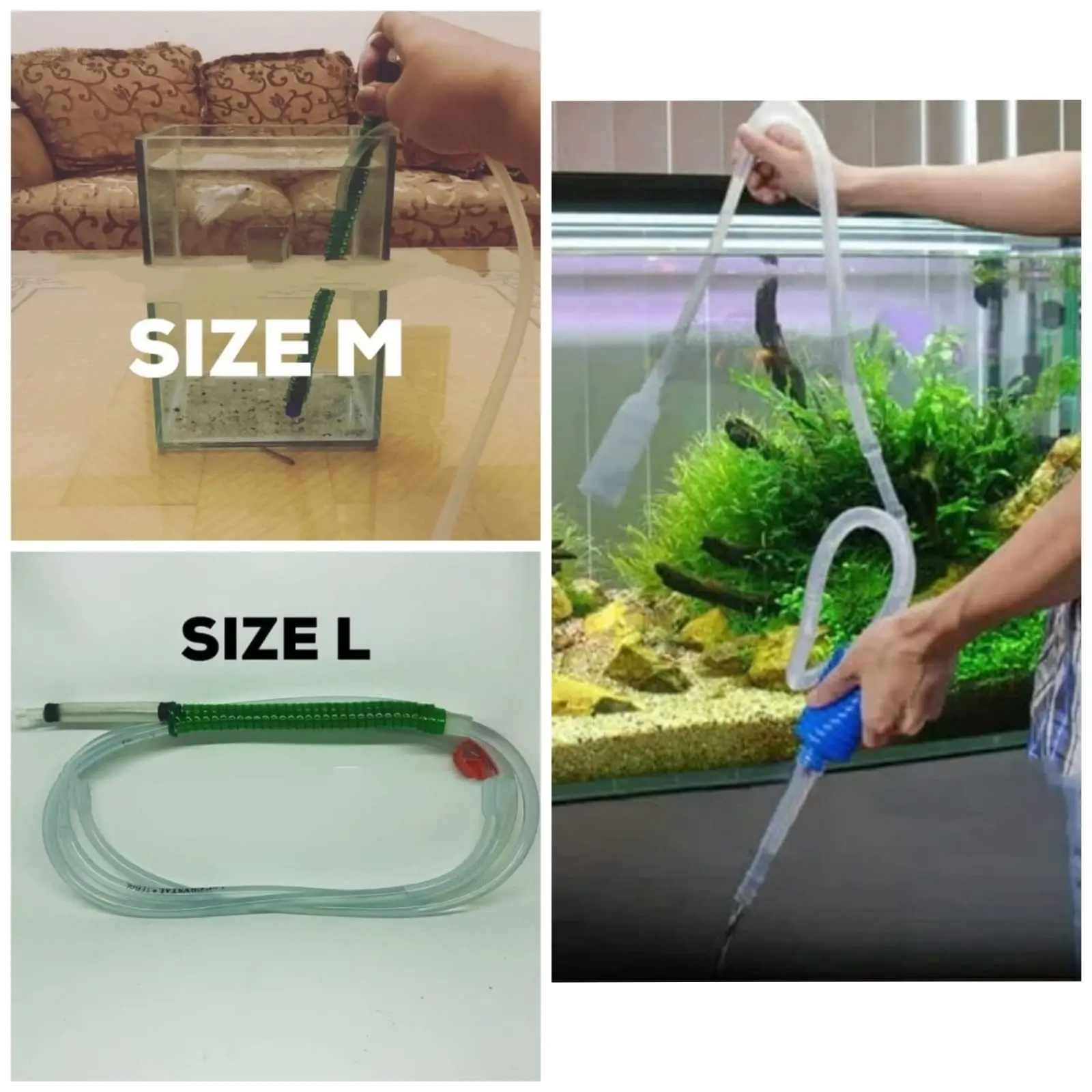 Alat SIFON Size M L Cleaner Pump Sipon dilengkapi CLAMP STOPPEER Pembersih Penghilang Kotoran Air Aquarium Aquascape Penguras Penyedot Kolam Ikan Cleaning Pinch Klip
