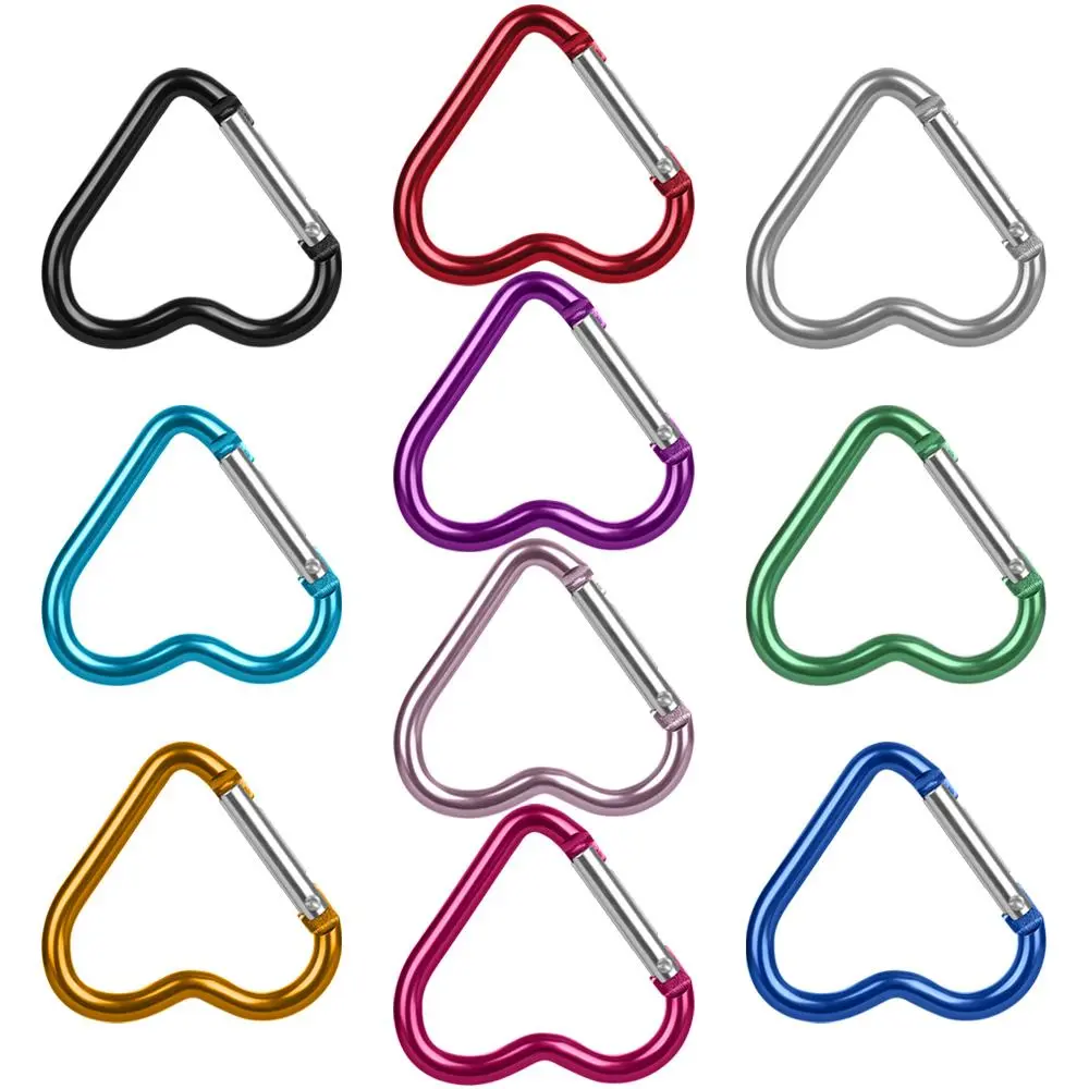 3/6/9pcs Travel Kit Water Bottle Hanging Climbing Accessories Keychain Clip Keyring Hook Aluminum Carabiner Heart-shaped Buckles