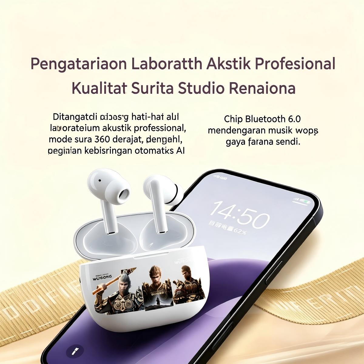 Black Myth WukongAI TranslationTWSNirkabelEarphone BluetoothHandsfree, Bluetooth 5.3, IPX5, Mikrofon Bawaan, efek suara HIFI, cocok untuk olahraga, Smart Touch, kompatibel dengan ponsel dan tablet, dll.