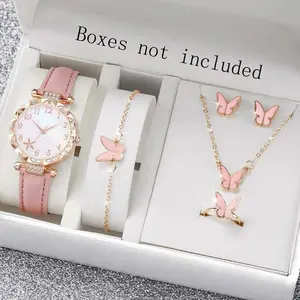 Jam Tangan Kuarsa Wanita Mode Bintang Laut Putaran Dial PU PU Perhiasan Kupu-Kupu Hadiah Gratis Jarum Kaca Quartz Watches (Tanpa Kotak)