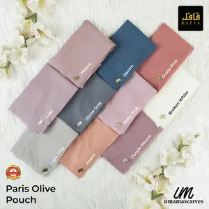 PARIS OLIVE POUCH Kerudung Segiempat Polos Lasercut By UmamaScarf