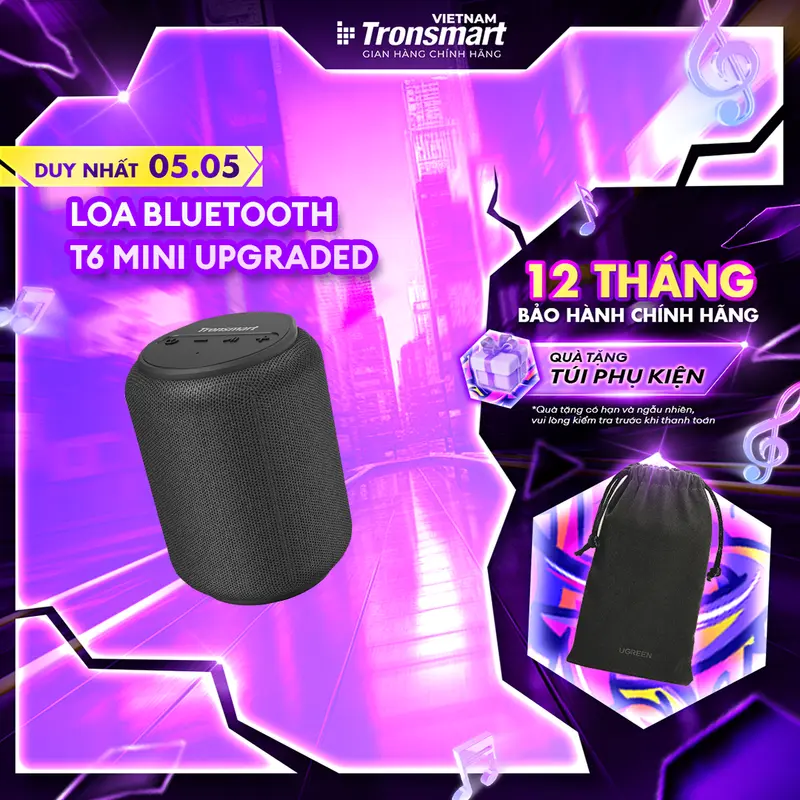 Loa Bluetooth Tronsmart T6 Mini/T6 Mini Upgraded Công suất 15W Chuẩn kháng nước IPX6 Cho phép ghép đôi 2 loa | Bảo hành chính hãng 12 tháng | TM-364443 TM-366158 Củ Loa Nghe Nhạc