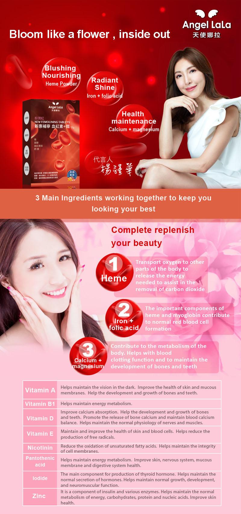 Product Introduction of Angel LaLa Iron Tablets. Helps anemia. Reduce Fatigue. Heme/Folic acid/Boost Immunity 49