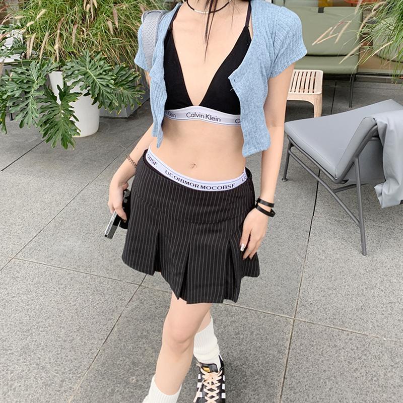 Rok lipit retro Amerika Rok garis-garis wanita ala Korea Pendek Casual Shakila Baju Dewasa Panjang Hitam Katun 2