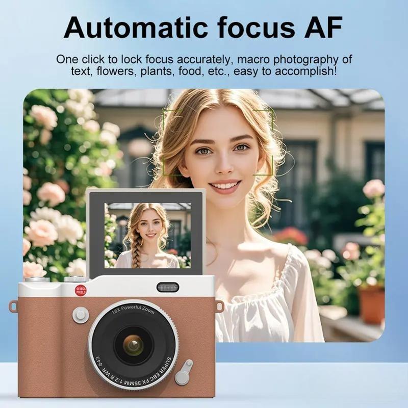 【Kado Hari Raya Kekinian】4K Digital Kamera Gaya Retro 68MP Portable CCD Retro Kamera Digital Vintage 2.4 inch 8X Zoom Compact Small Camera 180 Flip Screen Video Camcorder for Teens Adult Beginner【Gift stickers】Hadiah Lebaran Layar Foto V380 Smart