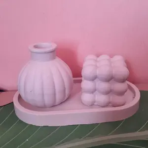 [DH.US] SET DEKORASI 3 | vas Lili square buble dan coaster oval | pot bunga kering| vas aestetic | dekorasi konten | Souvenir | pot gypsum aestetic | dekorasi rumah | vas bunga kering kertas