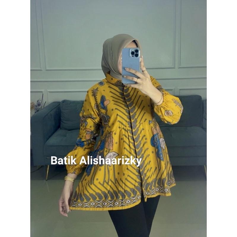 Blouse Rempel Motif Kapsul Terbaru Atasan Batik Wanita Kantor Katun 5