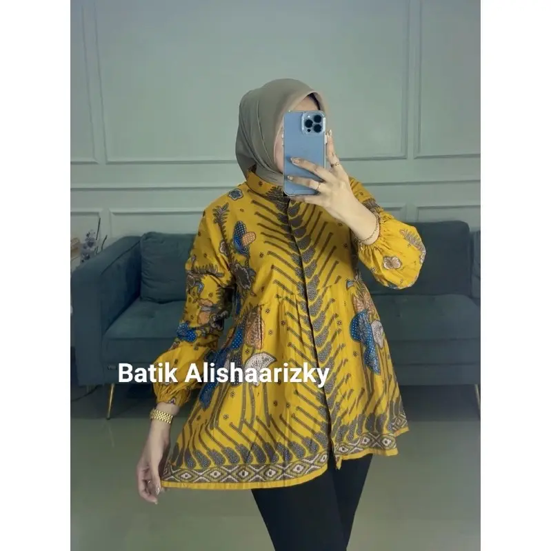 Blouse Rempel Motif Kapsul Terbaru Atasan Batik Wanita Kantor Katun 5