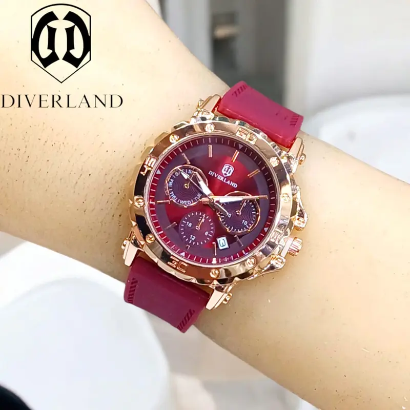 FREE BOX DAN BATERAI CADANGAN- JAM TANGAN FASHION WANITA TALI RUBBER CHRONO TANGGAL AKTIF BODY BULAT STAINLESS STEEL 5