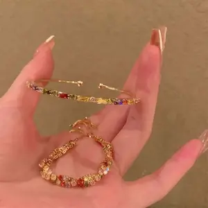 Gelang Kristal Zirkon Berwarna-warni Untuk Wanita Dan Gadis, Gelang Mewah Yang Dapat Disesuaikan, Gelang Bangle, Perhiasan Pesona Pernikahan, Hadiah Perhiasan