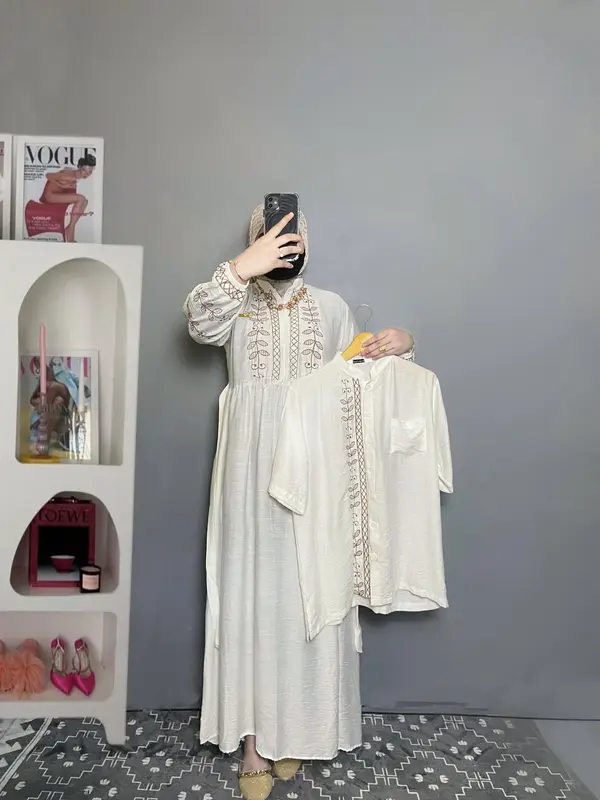 NAZUWA Couple Pasangan Dress Sarimbit Wanita pria polo linen 2
