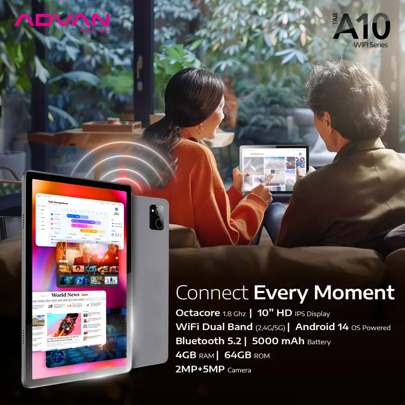 ADVAN TAB A10 WIFI 4GB/64GB 10.1 inch A523 Octa-core 5000 mAh IPS Screen Tablet Android 14 0