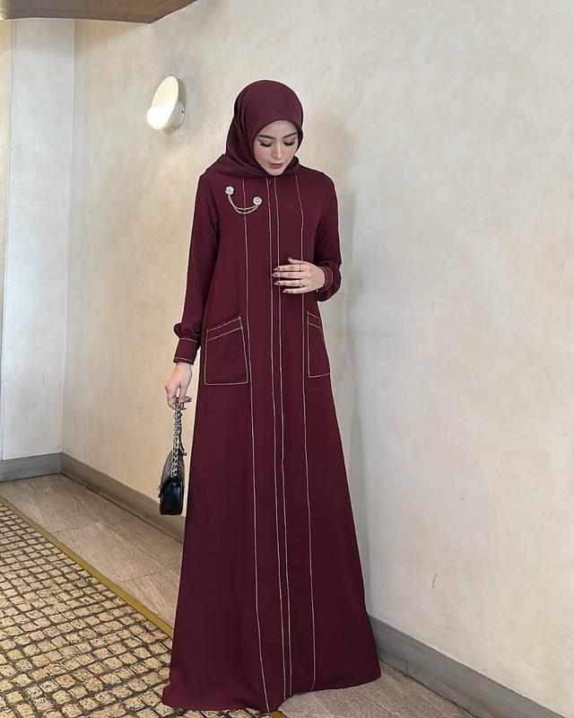 Marwa Gamis Ceruty Babydoll Aplikasi Jahitan Timbul gamis cantik elegan terbaru size M L XL XXL Muslim Wanita Dress Mewah Syari Simple Lebaran Pesta Dewasa Maxi Kondangan 1
