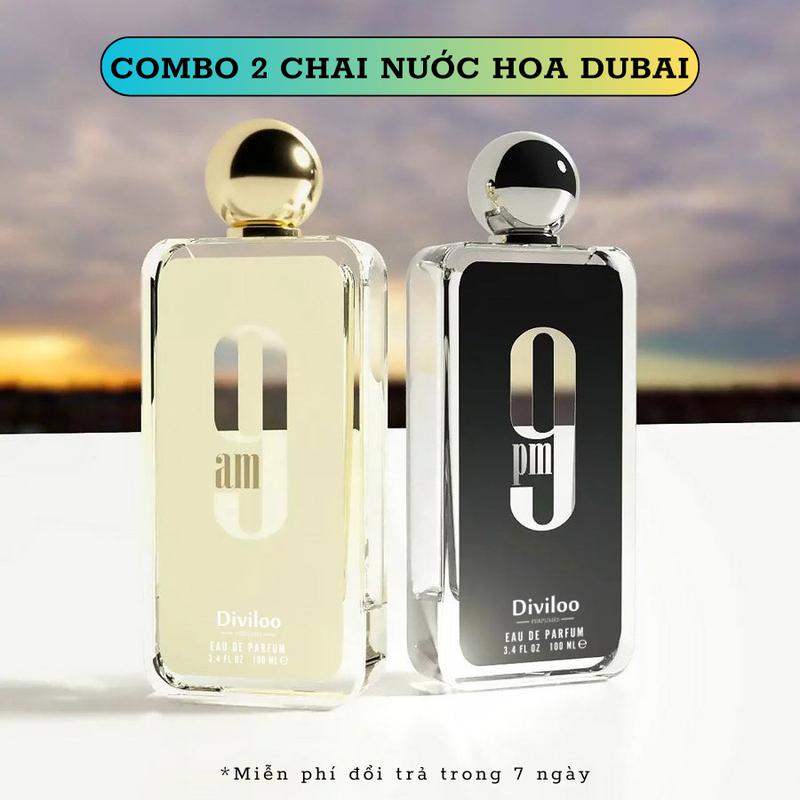  COMBO 2 CHAI Nước hoa nam Dubai 9PM 9AM DIVILOO 100ml Nam tính sang trọng 