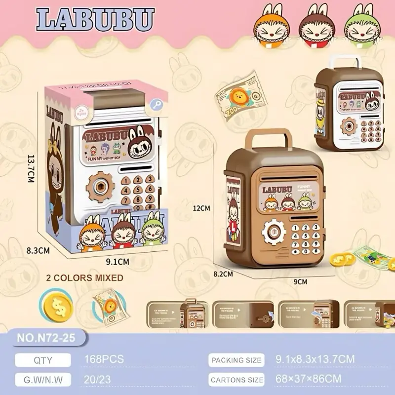 Két sắt mini hoạ tiết Kuromi Labubu màu tím xinh yêu cho bé đựng tiền tiết kiệm - Ống Heo 5