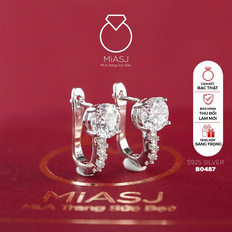 B0487 - Bông tai nữ khoen gài Bạc S925 xi bạch kim cao cấp thanh lịch MiASJ