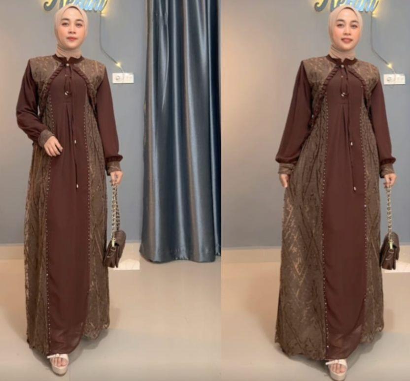 JASMINE DRESS GAMIS BURKAT SULTAN MAHOGANY BURGANDY GAMIS PESTA MEWAH ELEGAN