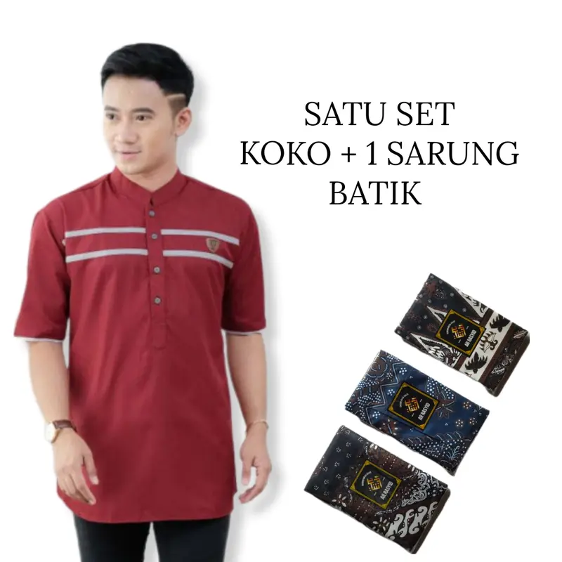 MANGUNA SATU SET BAJU KOKO KURTA LIST 2 DAN SARUNG BATIK DEWASA BAHAN ADEM TEBAL 5