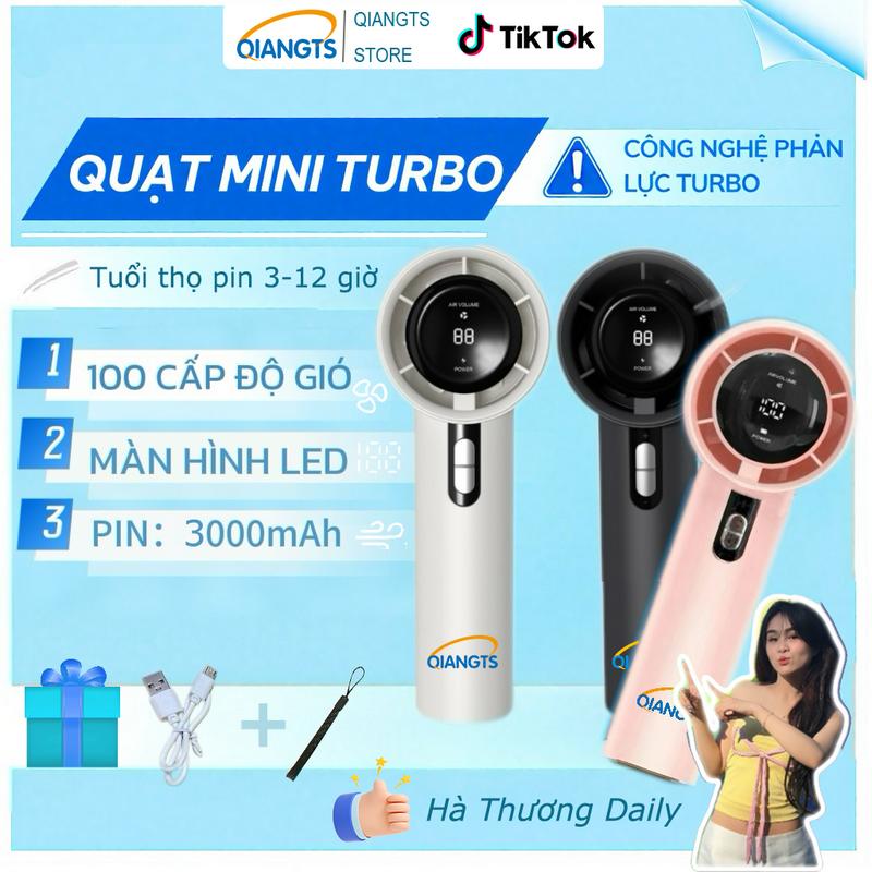 Quạt tốc độ cao Cầm Tay USB Mini Qiangts Hàng mới về năm 2025, với 100 bánh răng tốc độ, Màn hình kỹ thuật số, Có Thể Sạc Lại 3000mAh, Động cơ không chổi than, Hỗ trợ cả ngoài trời và trong nhà([BẢO HÀNH 6 THÁNG - 1 ĐỔI 1]