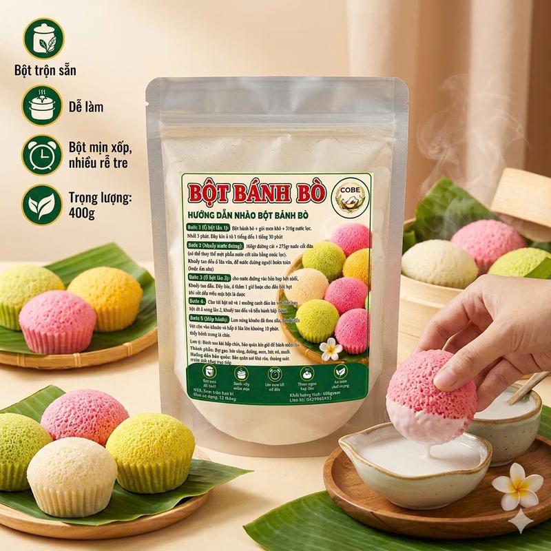 Bột Trộn Sẵn Làm Bánh Bò Rễ Tre Nhà COBE gói 400g, Dễ làm, bánh nhiều rễ tre, mềm dẻo, thơm ngon