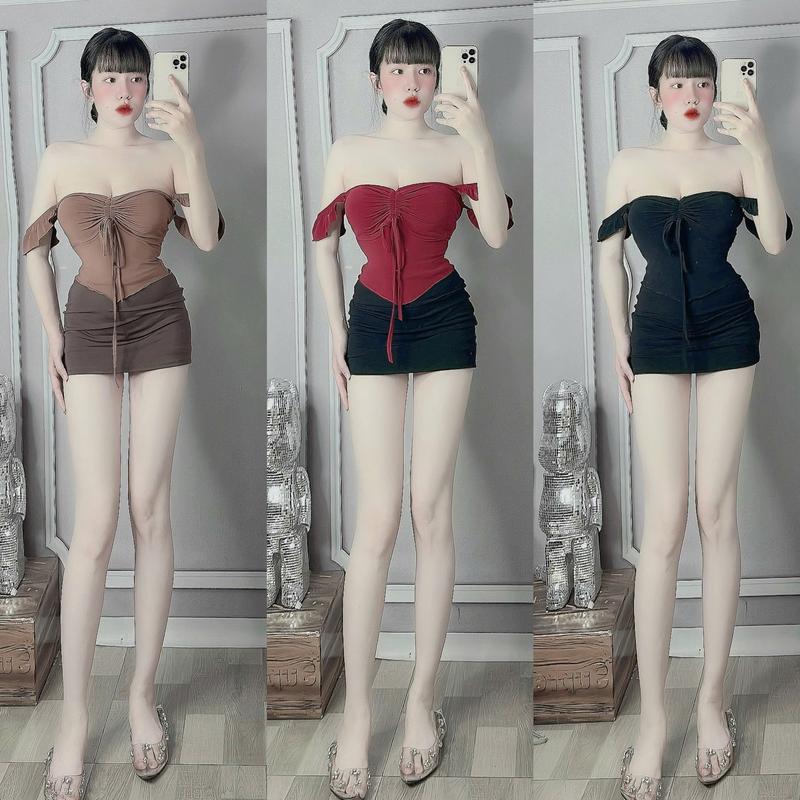 S16 - Set Áo Cánh Tiên Sẵn Mút+ Chân Váy Ôm Dáng Ngắn Thun Ladong