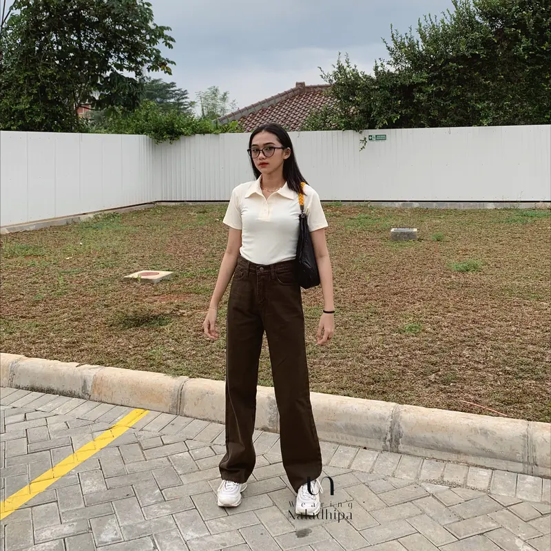 Nara Pants Coklat Tua - Celana Kulot Jeans Highwaist Wanita Loose Basic Celana Panjang 3
