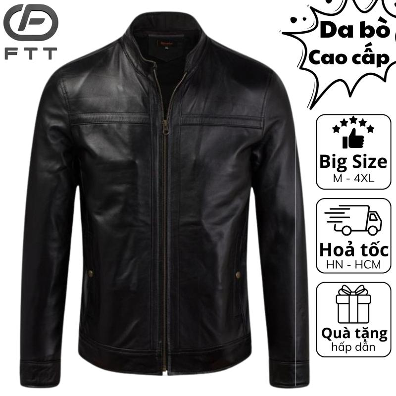 Áo khoác da bò nam Racer Jacket viền ngang ngực FTT Leather da thật bền bỉ không bong tróc AD204