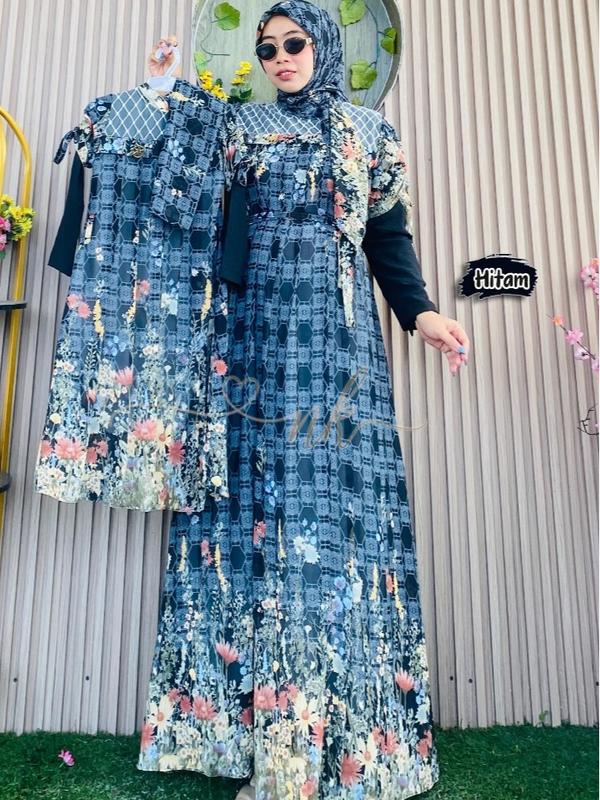 KOLEKSI RANUM|DRESS ARAFA Bisa Couple Ibu & Anak Perempuan FASHION MUSLIM REKOMENDASI GAMIS LEBARAN  Wanita 2025 MEWAH KEKINIAN CERUTY SYARI Abu Set Dung Dress NK Ori 100% By NKOriginal Matt Ceruty Printing Mix Ceruty Polos Set Hijab Segi Empat 6