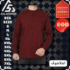 BIG SALE Kemeja Koko KEMKO JUMBO XXL Kemeja Pria Kerah Sanghai Polos Lengan Panjang