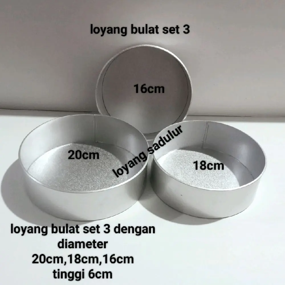 Loyang Bulat Set 3 Tersedia Ukuran Diameter 20,18,16cm Tinggi 6cm terbuat dari bahan galpalum premium tebal  Kitchenware Dapur