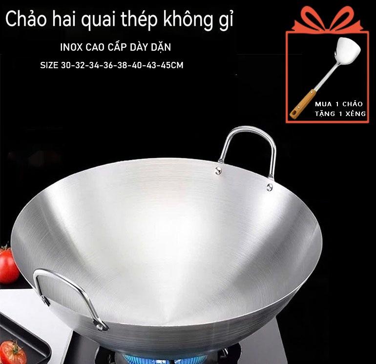 30-32CM[MUA CHẢO TẶNG VÁ 1PCS ]Chảo inox 2 quai sâu lòng đáy lõm dành cho 2 người SEG30-32 Chảo công nghiệp xào nấu, không gỉ, bền đẹp,tôi chảo chống dính tự nhiên