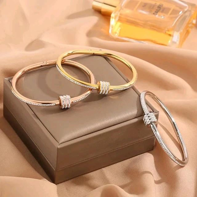 gelang bangle permata wanita titanium stainless steel premium anti karat anti luntur elegant style mewah 0