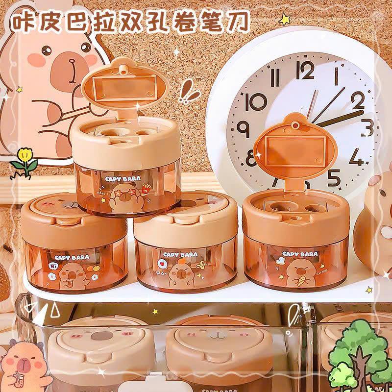 Gọt bút chì 2 lỗ hình capybara có hộp đựng vụn bút chì tiện lợi đáng yêu, máy chuốt bút chì capybara