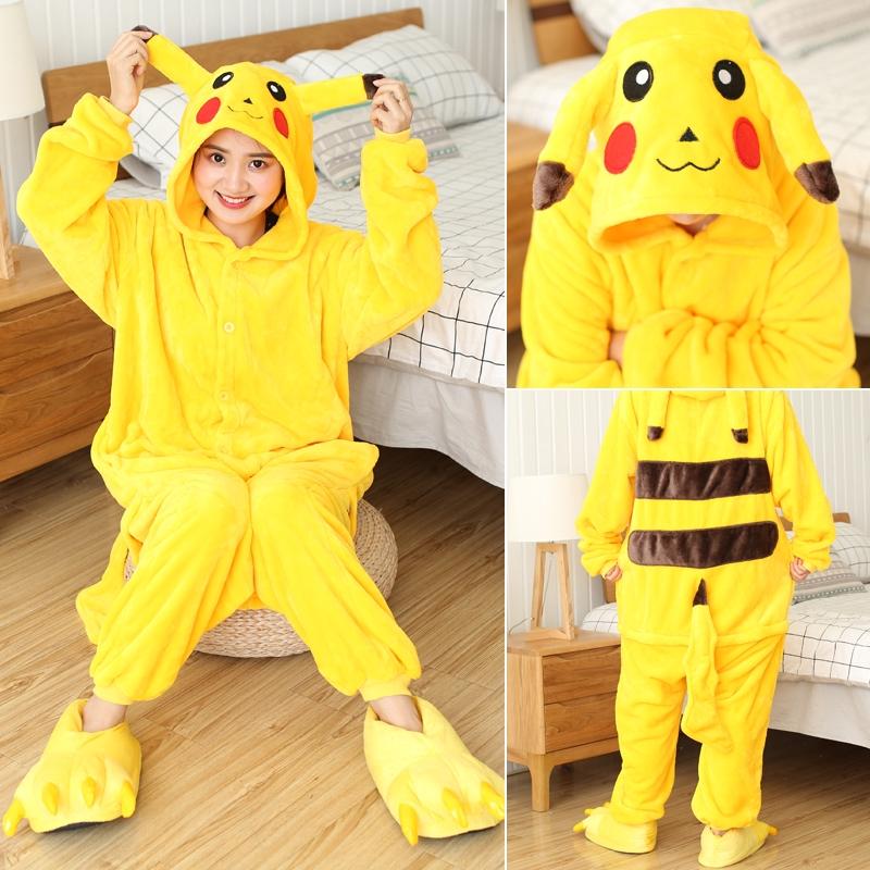 Áo Liền Quần Pikachu Hoạt Hình Dễ Thương Dành Cho Người Lớn Đồ Ngủ Dài Tay Áo vải nỉ Đồ Ngủ Động Vật Kigurumi Trang Phục Hóa Trang Anime Dành Cho Phụ Nữ