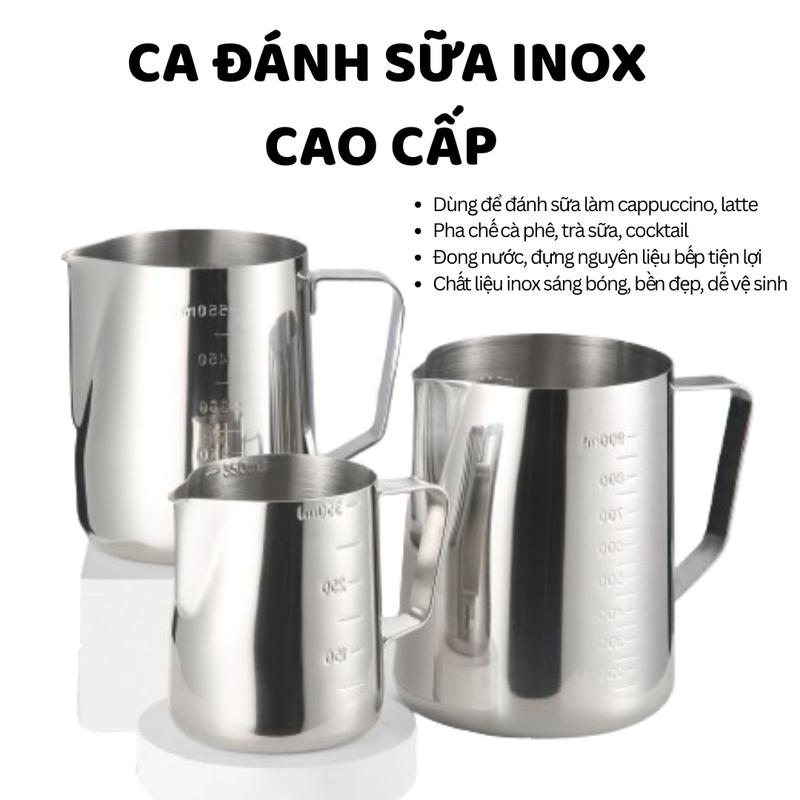  Ca Đánh Sữa Inox Cao Cấp – Pha Chế Cà Phê Trà Sữa Đong Nguyên Liệu – Miệng Rót Chuẩn Vạch Chia Rõ Đa Năng Tiện Dụng 