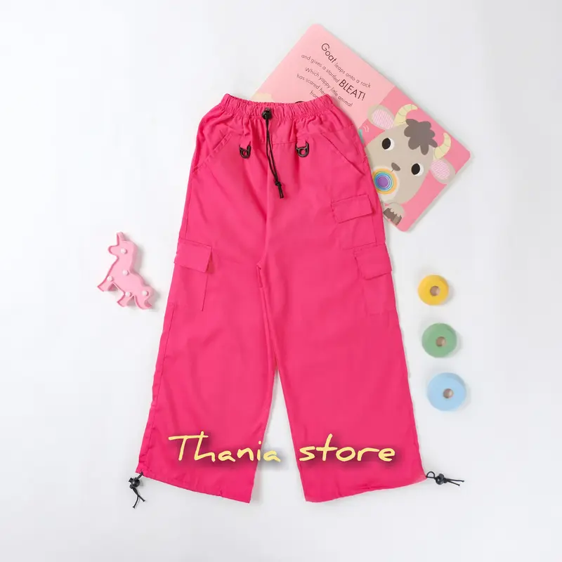 Paket 3pcs celana ROSE cargo anak perempuan Korean style usia 1-13 tahun katun Abu Hitam Pink Bunda 2