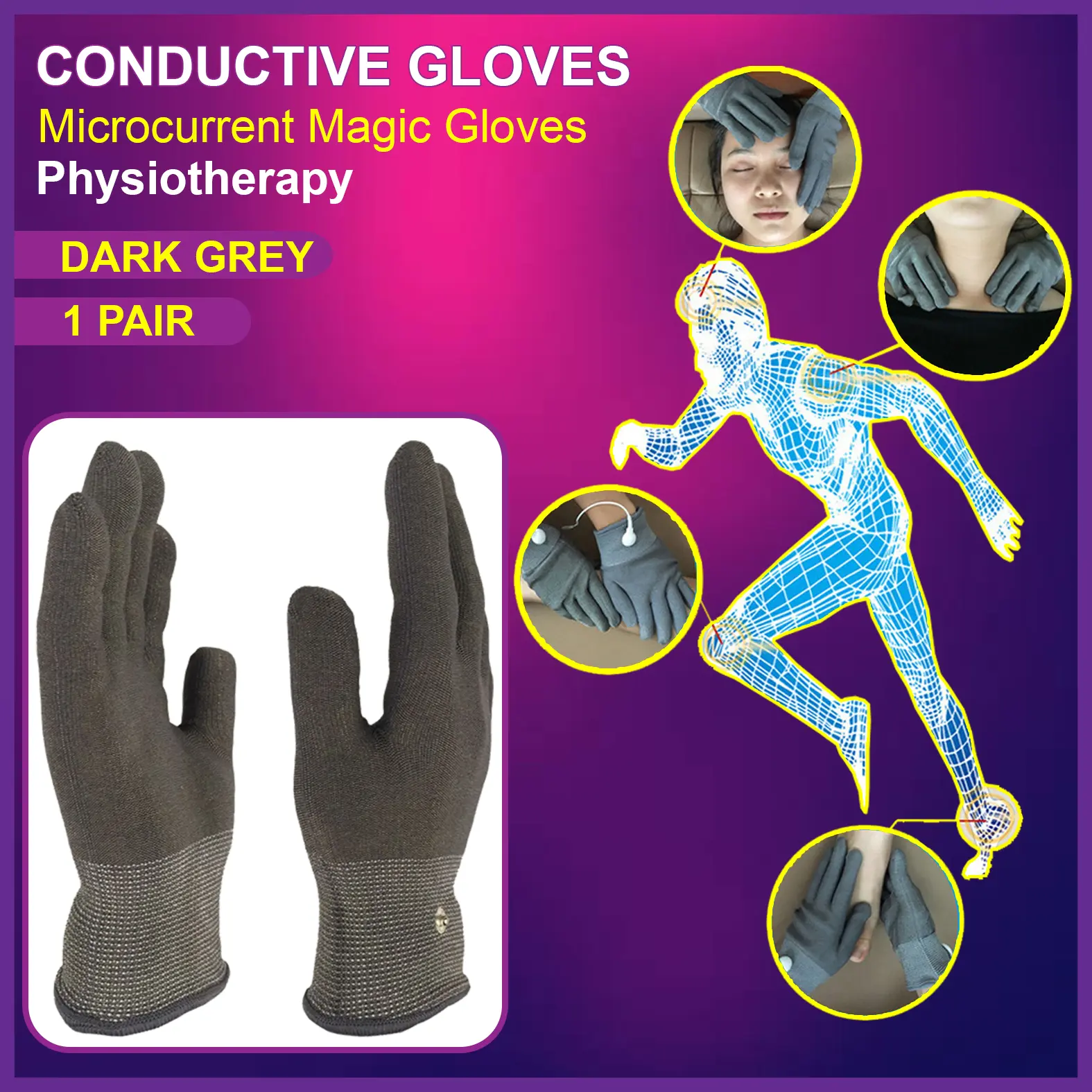 Sarung Tangan Terapi Konduktif | DARK GREY | Microcurrent Magic Gloves | Physiotherapy