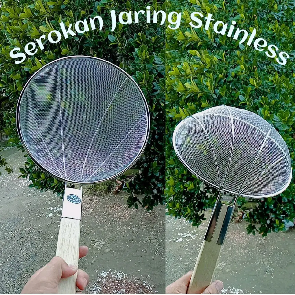 Saringan minyak atau serok penggorengan JUMBO Berbahan sainless steel dengan gagang kayu 24,26,28,30cm Kitchenware Stainless
