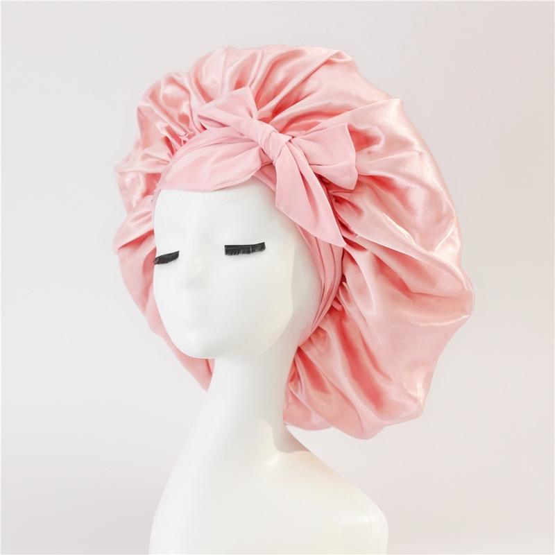 Product Introduction of 1 PC Satin Bonnet Silk Bonnet for Sleeping Women Hair Bonnet Night Sleep Cap Scarf wrap for Curly Hair with Tie Band 5