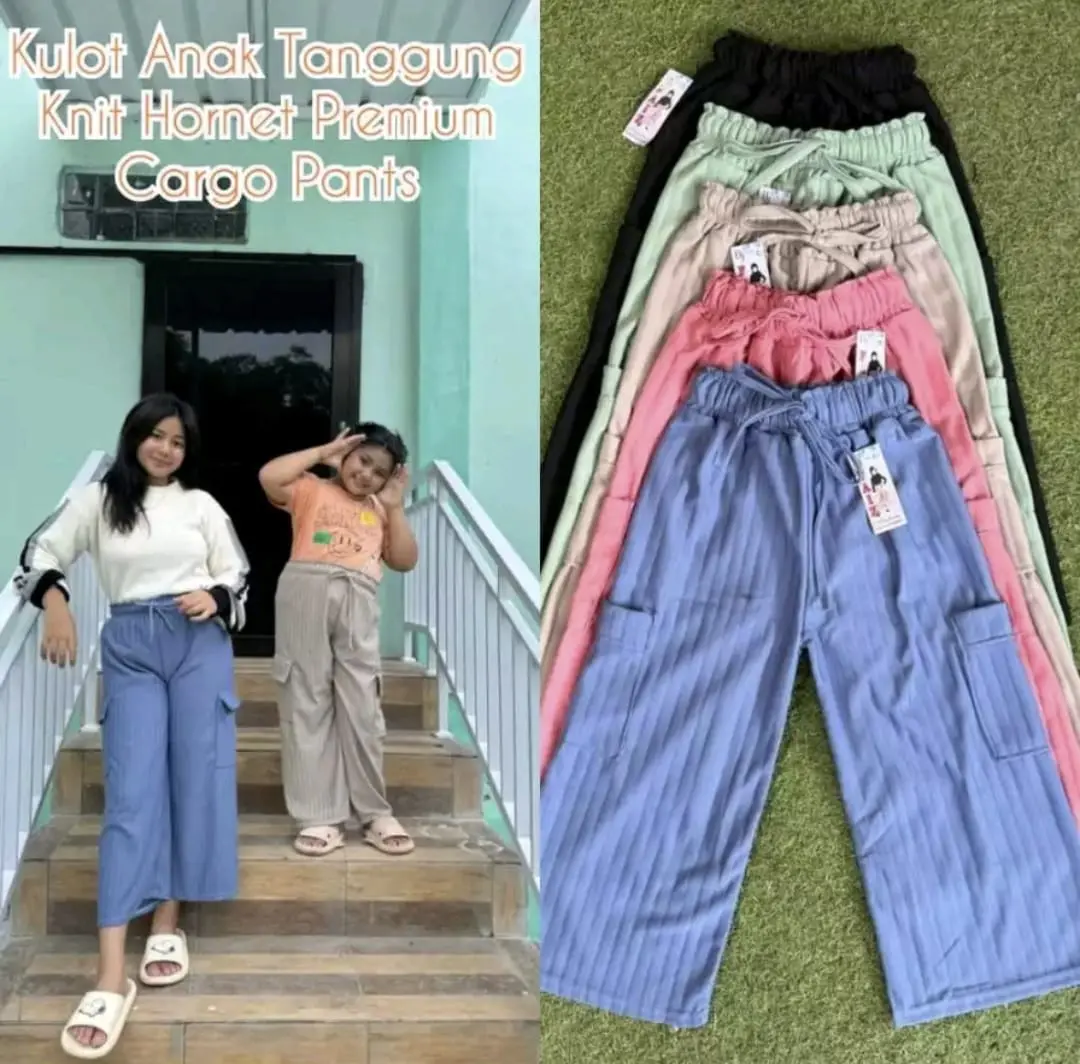 Kulot Knit Cargo Anak Tanggung Celana Kulot Cargo Anak Perempuan Material Knit Hornet